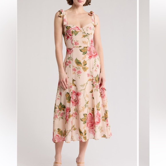 Dresses & Skirts - Lush pink Floral Tie-Shoulder midi Dress